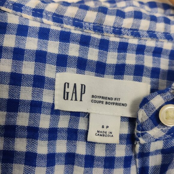GAP Women's Boyfriend Fit Plaid Button Down Shirt in Blue White Size Small Boho - Picture 3 of 9